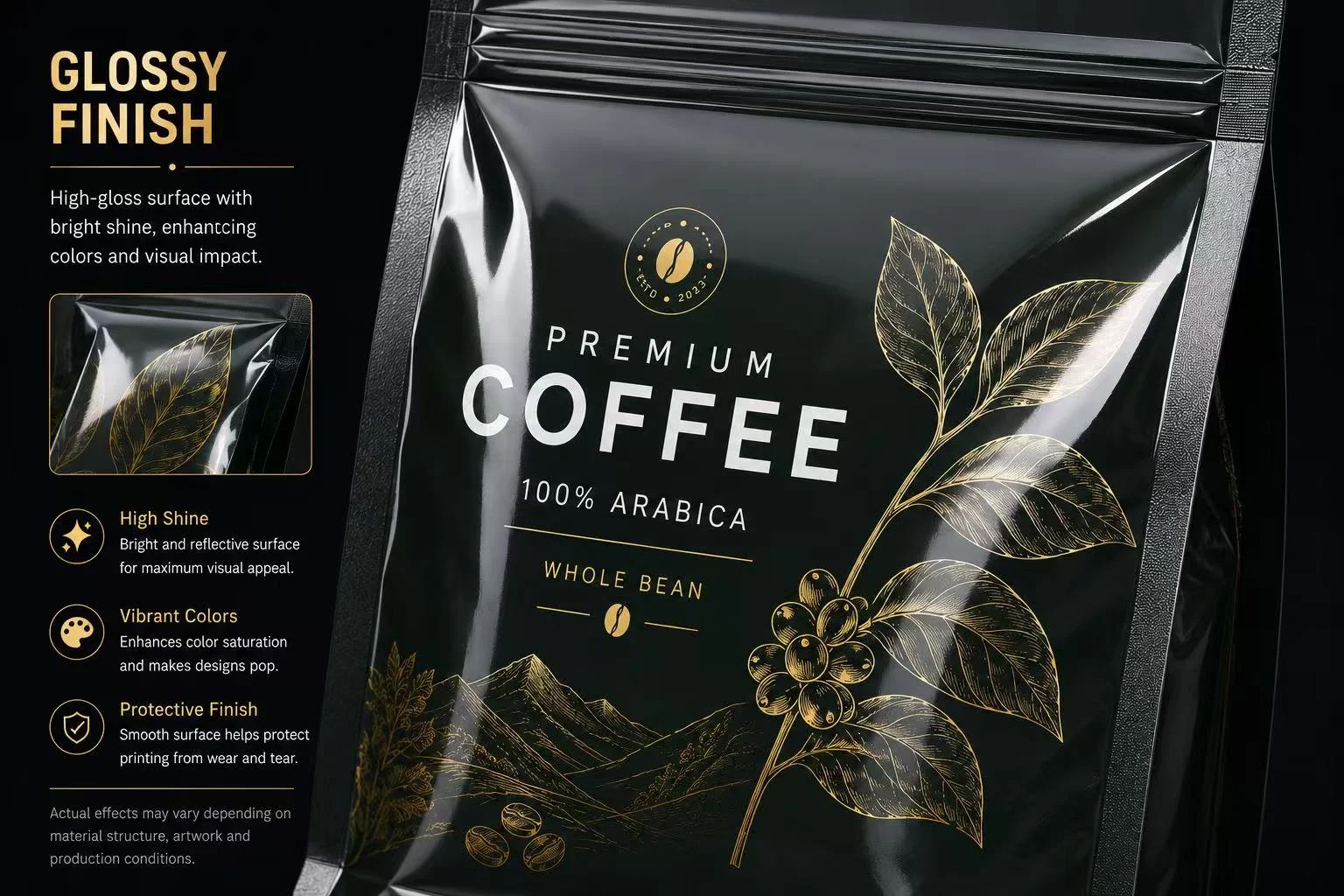Glossy Finish Surface Treatment for Flexible Packaging Coffee Pouch